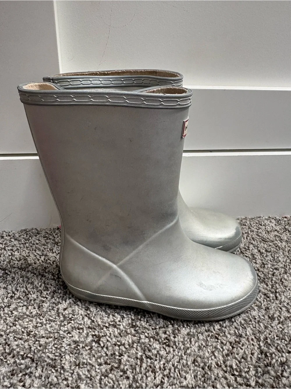 Hunter Waterproof Kids Metallic Silver Rain Boots Size 13c